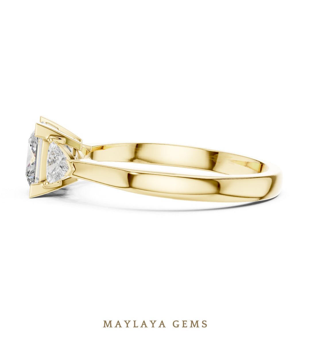Maylaya Gems princess trillion trilogy lab-grown diamond ring in yellow gold