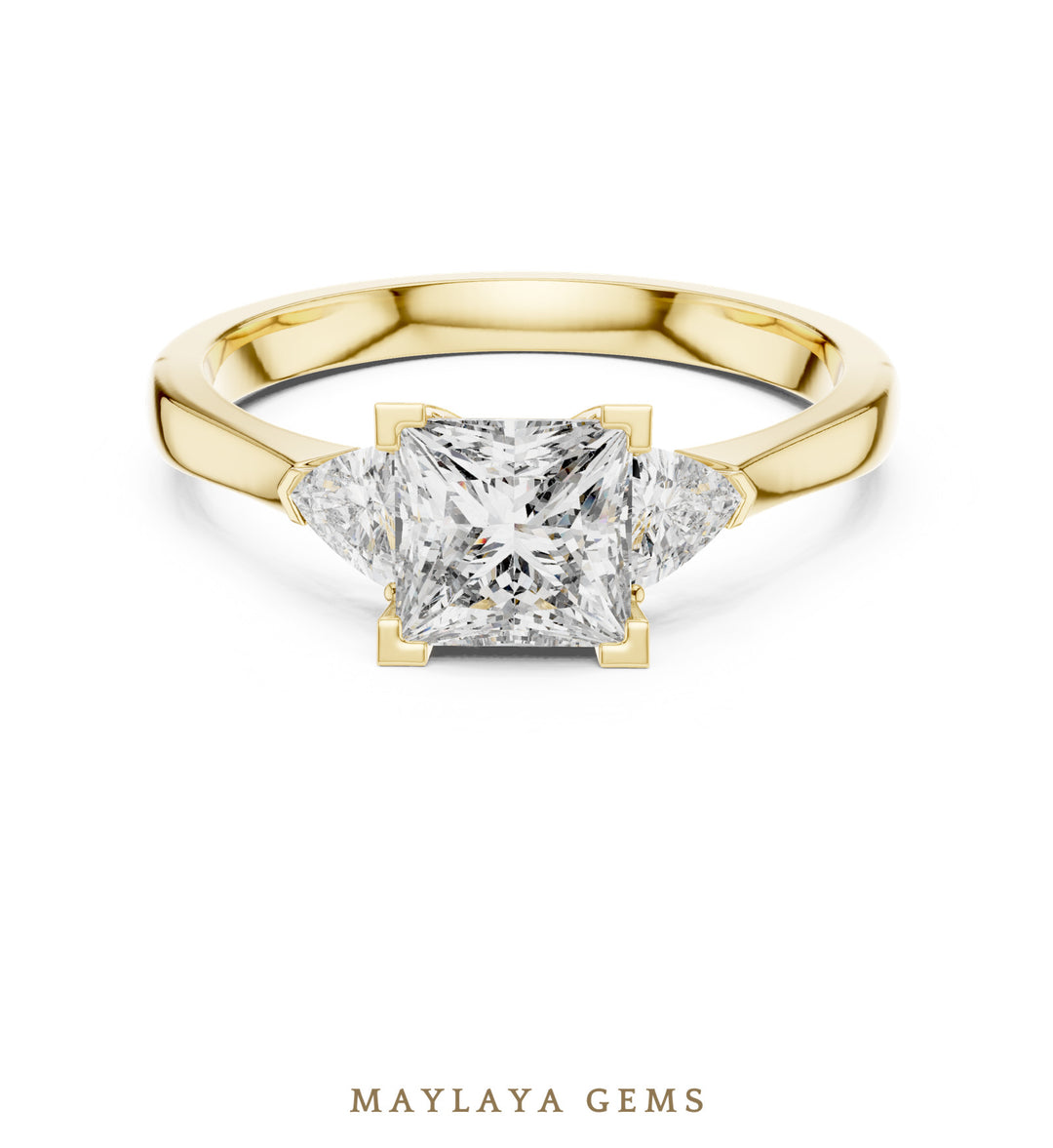 Maylaya Gems princess trillion trilogy lab-grown diamond ring in yellow gold