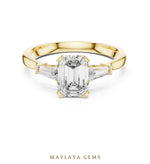Load image into Gallery viewer, Maylaya Gems emerald baguette trilogy lab-grown diamond ring in yellow gold
