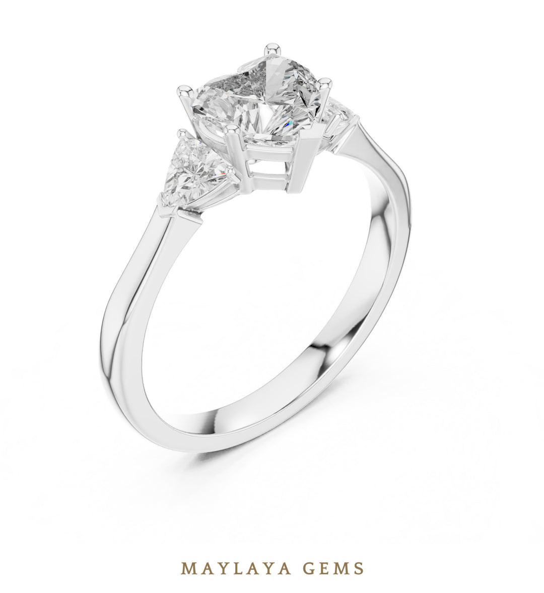 Maylaya Gems heart trillion trilogy lab-grown diamond ring in white gold