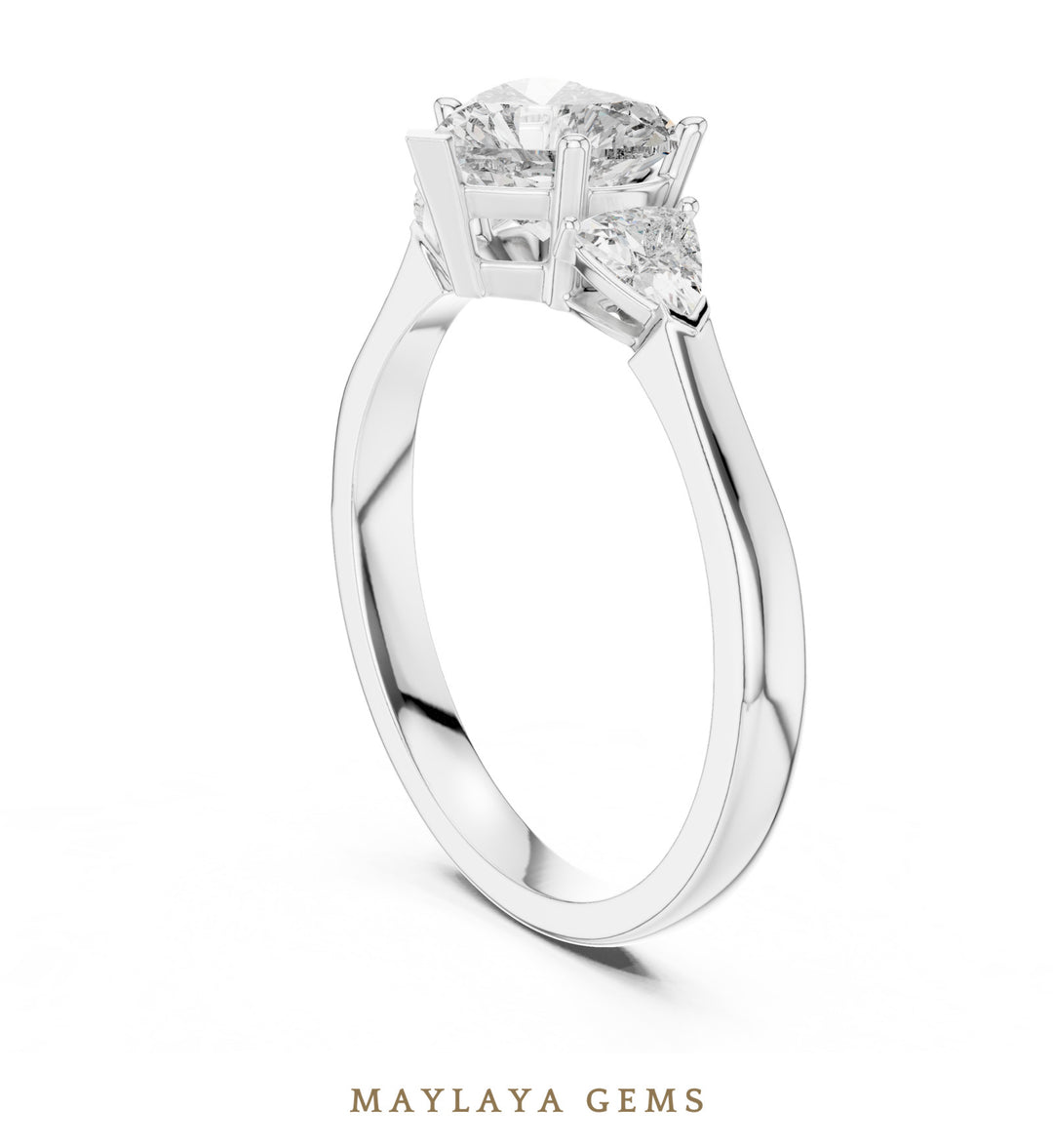 Maylaya Gems heart trillion trilogy lab-grown diamond ring in white gold
