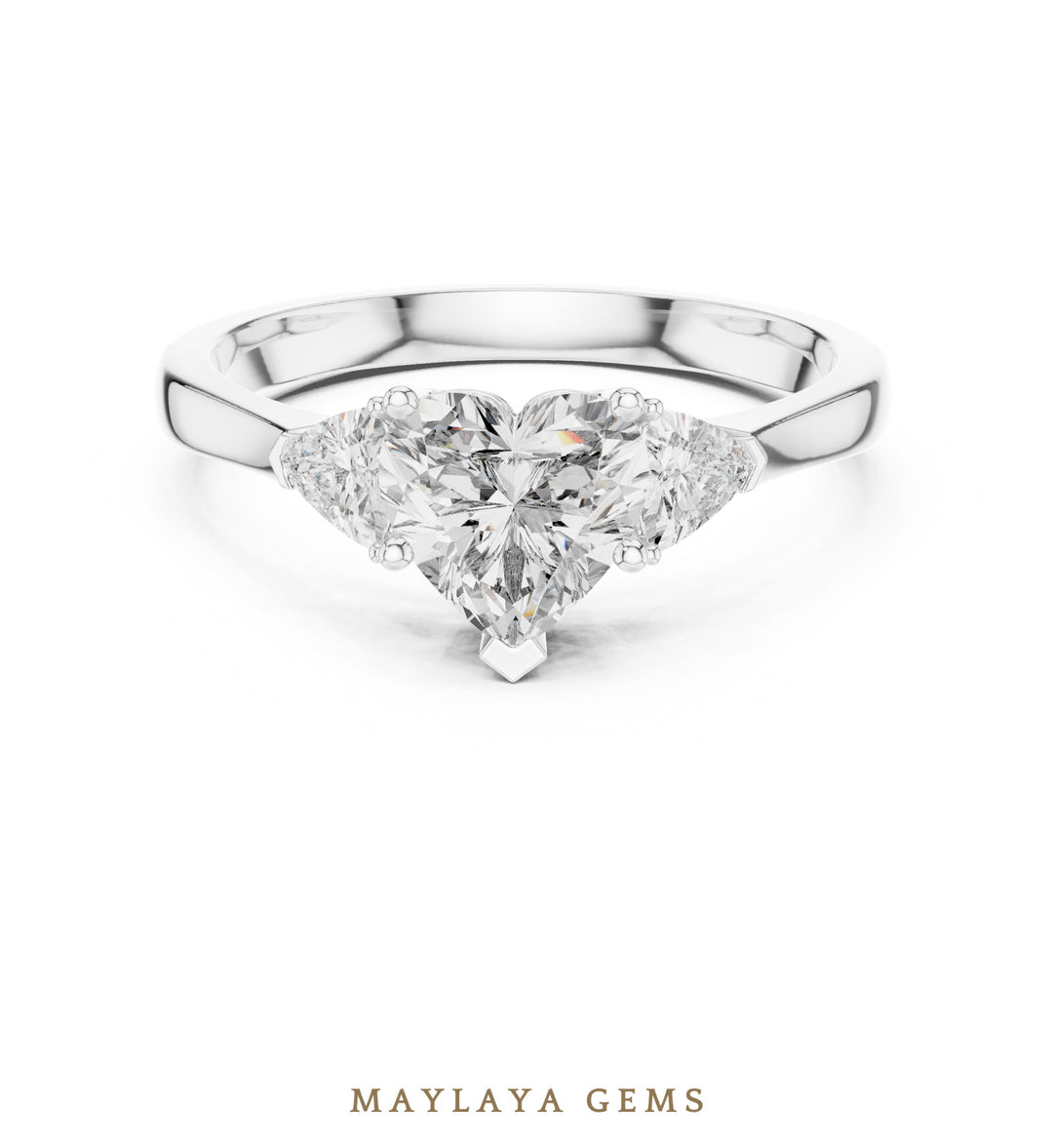 Maylaya Gems heart trillion trilogy lab-grown diamond ring in white gold