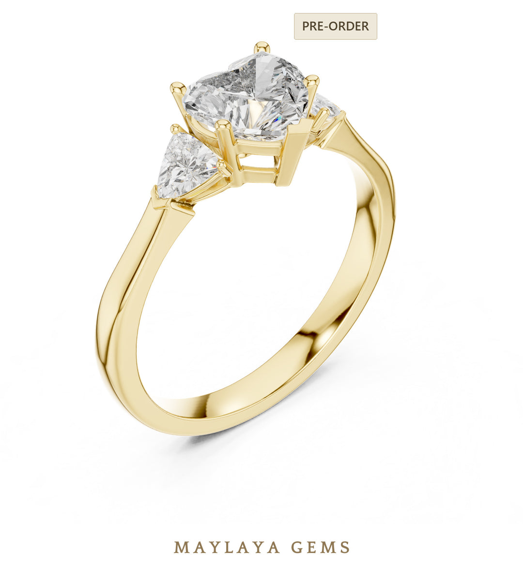 Maylaya Gems heart trillion trilogy lab-grown diamond ring in yellow gold