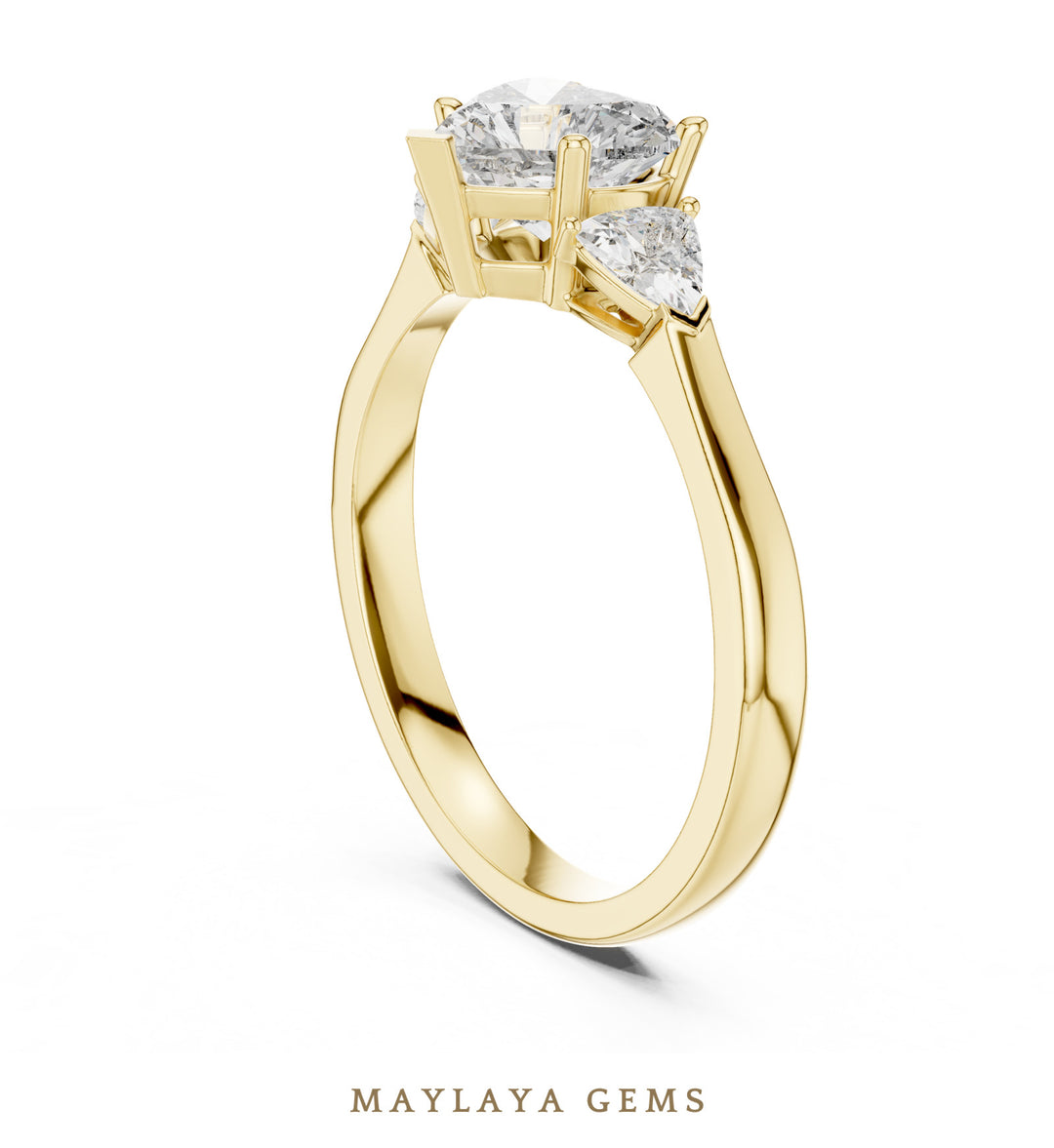 Maylaya Gems heart trillion trilogy lab-grown diamond ring in yellow gold
