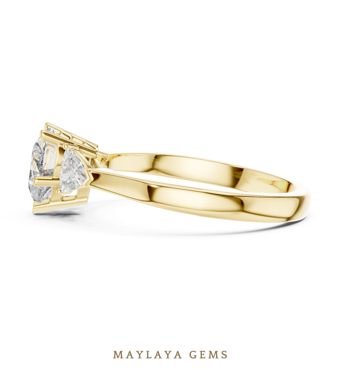 Maylaya Gems heart trillion trilogy lab-grown diamond ring in yellow gold
