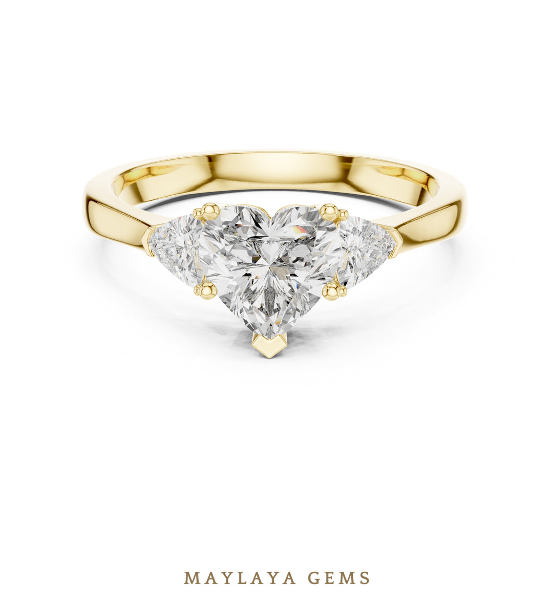 Maylaya Gems heart trillion trilogy lab-grown diamond ring in yellow gold