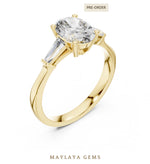 Load image into Gallery viewer, Maylaya Gems oval tapered baguette trilogy lab-grown diamond ring in yellow gold
