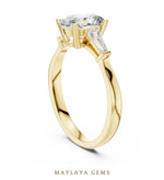 Load image into Gallery viewer, Maylaya Gems oval tapered baguette trilogy lab-grown diamond ring in yellow gold
