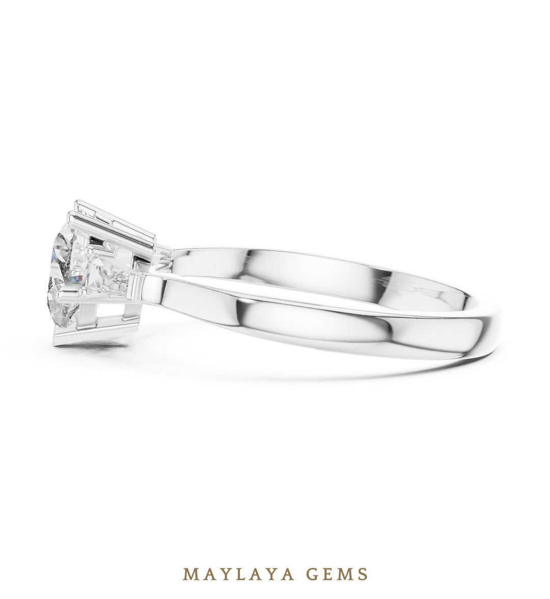 Maylaya Gems heart baguette trilogy lab-grown diamond ring in white gold