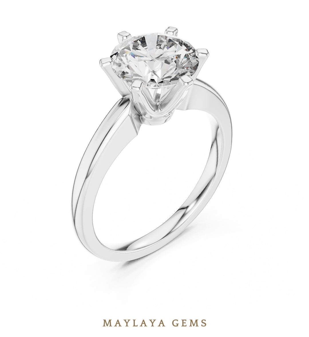 Maylaya Gems round six-prong solitaire lab-grown diamond ring in white gold