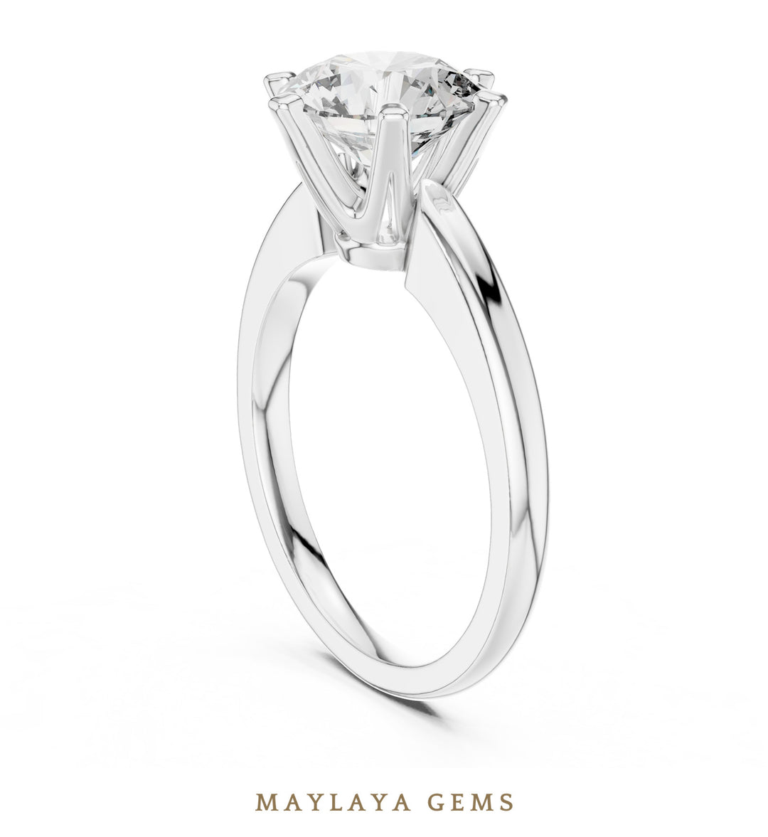 Maylaya Gems round six-prong solitaire lab-grown diamond ring in white gold