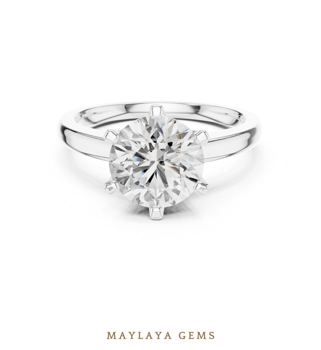 Maylaya Gems round six-prong solitaire lab-grown diamond ring in white gold