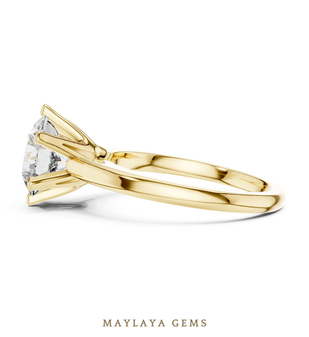 Maylaya Gems round six-prong solitaire lab-grown diamond ring in yellow gold