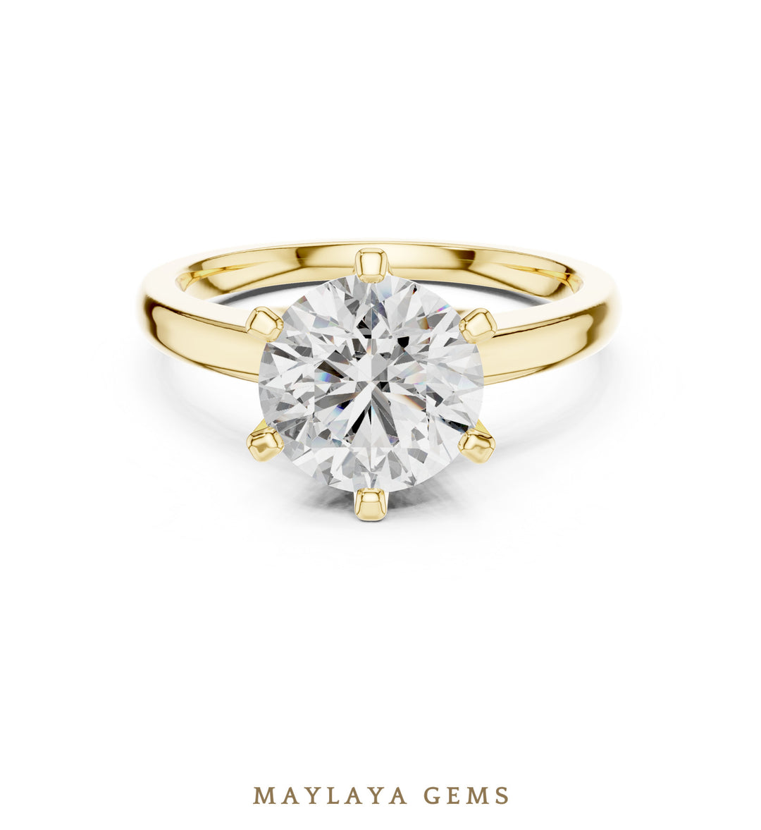 Maylaya Gems round six-prong solitaire lab-grown diamond ring in yellow gold
