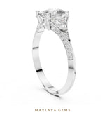 Load image into Gallery viewer, Maylaya Gems cushion trillion pave trilogy lab-grown diamond ring in white gold
