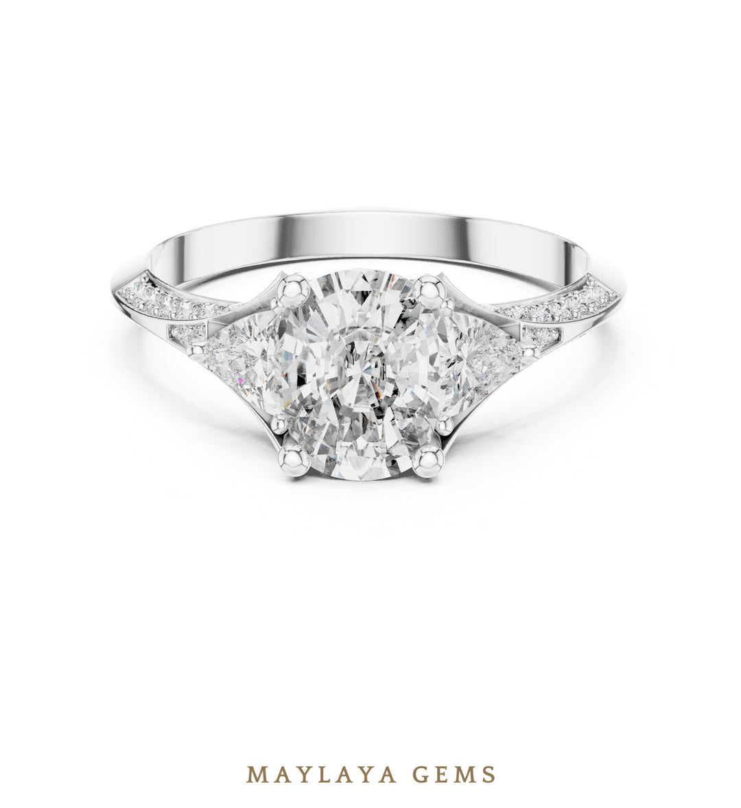 Maylaya Gems cushion trillion pave trilogy lab-grown diamond ring in white gold