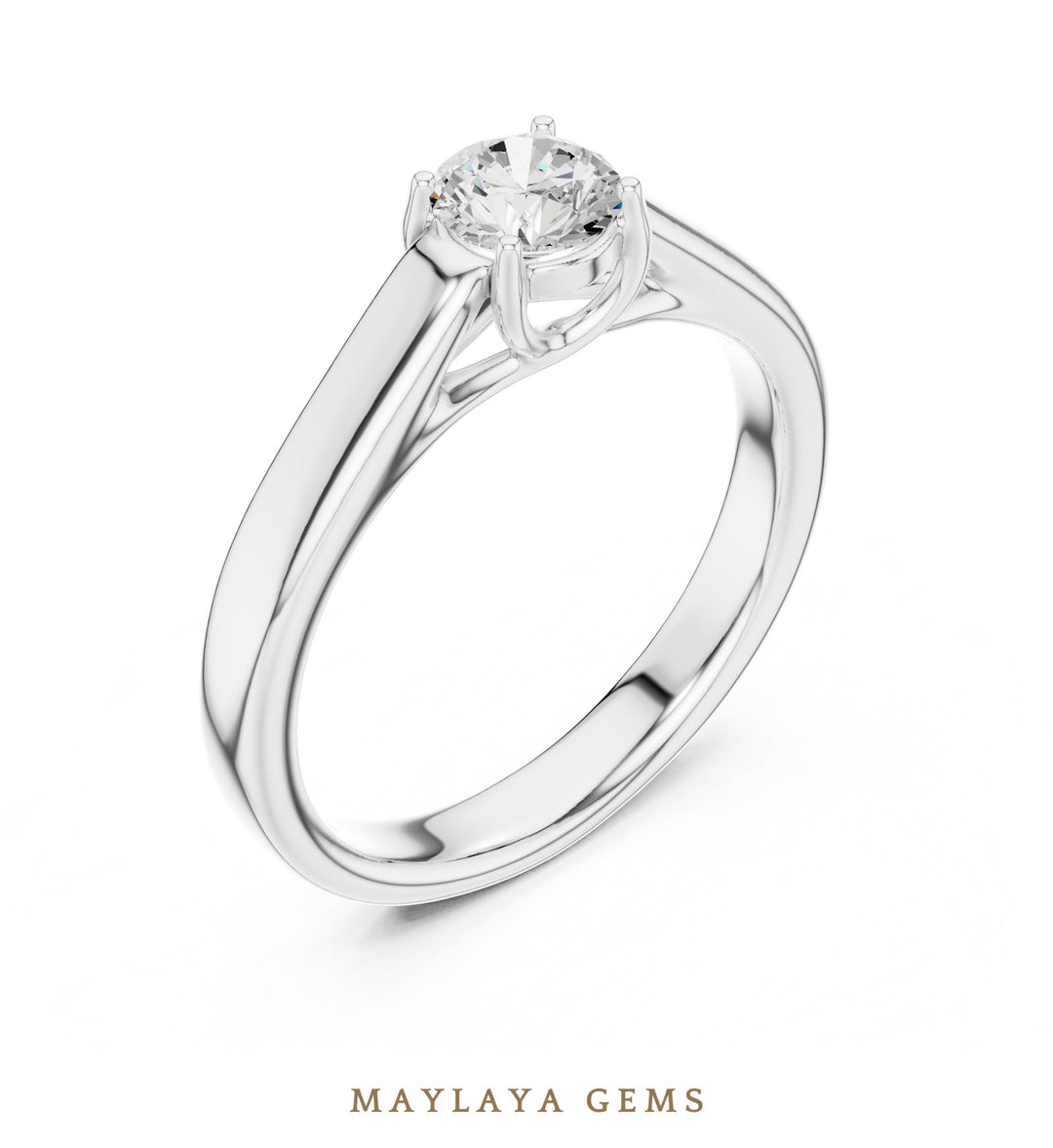 Maylaya Gems round u gallery solitaire lab-grown diamond ring in white gold