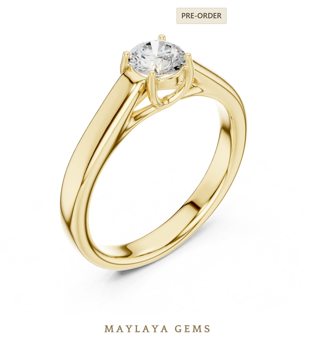Maylaya Gems round u gallery solitaire lab-grown diamond ring in yellow gold
