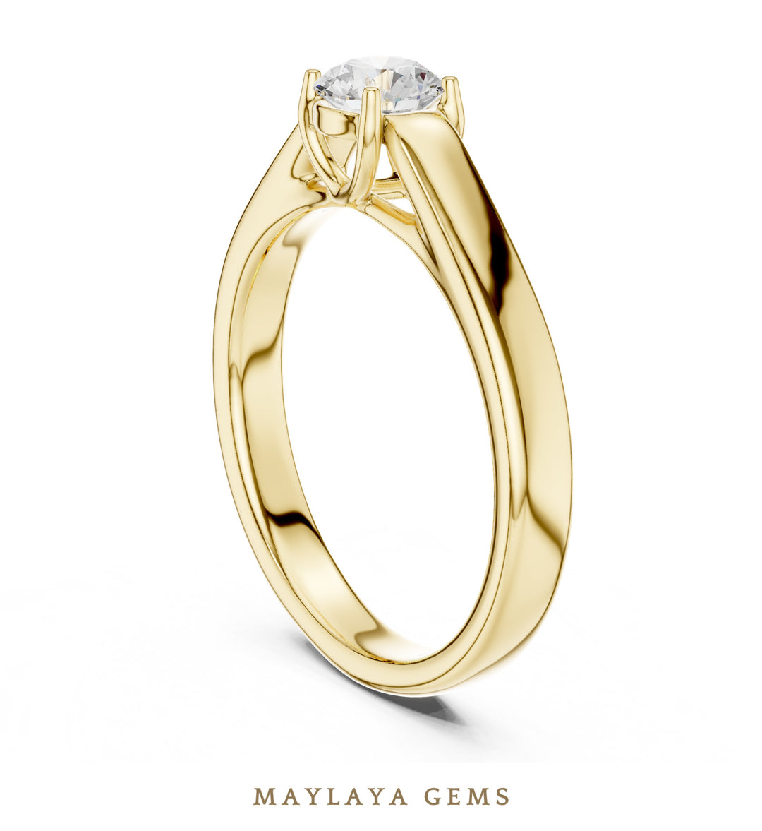 Maylaya Gems round u gallery solitaire lab-grown diamond ring in yellow gold