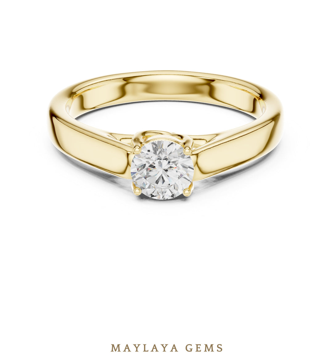 Maylaya Gems round u gallery solitaire lab-grown diamond ring in yellow gold