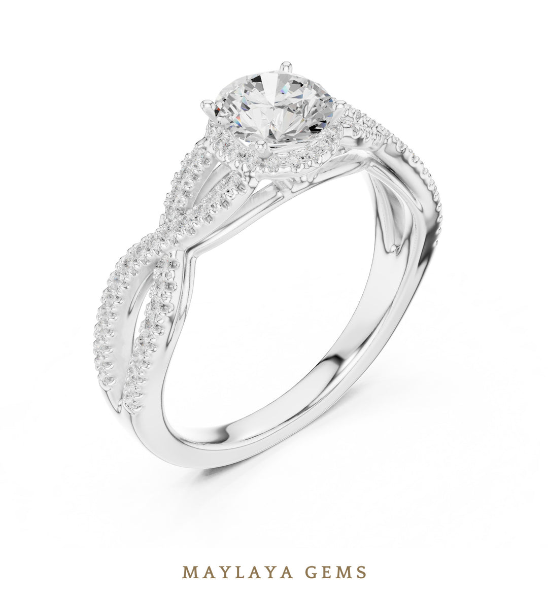 Maylaya Gems round pave infinity solitaire lab-grown diamond ring in white gold