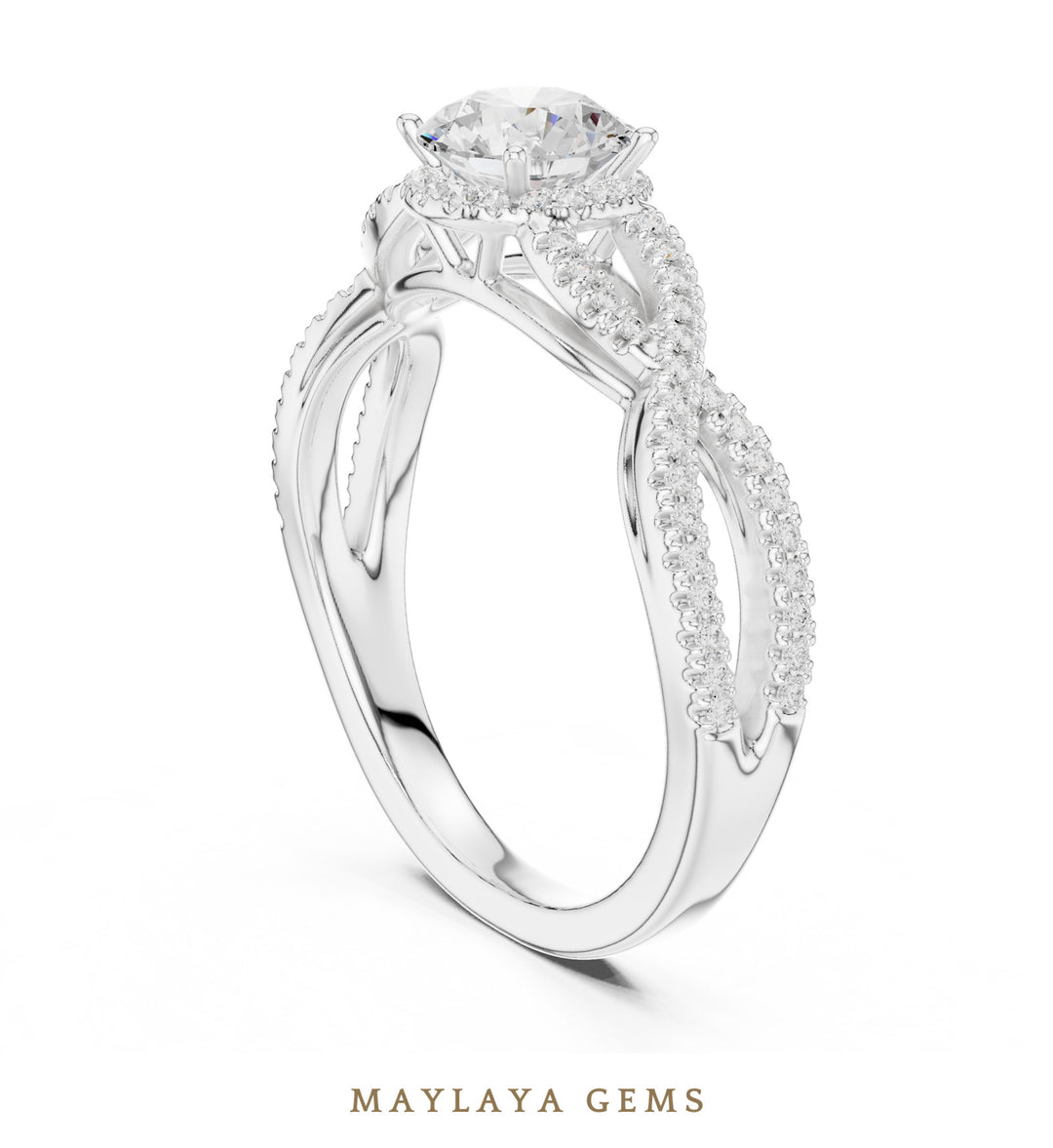 Maylaya Gems round pave infinity solitaire lab-grown diamond ring in white gold