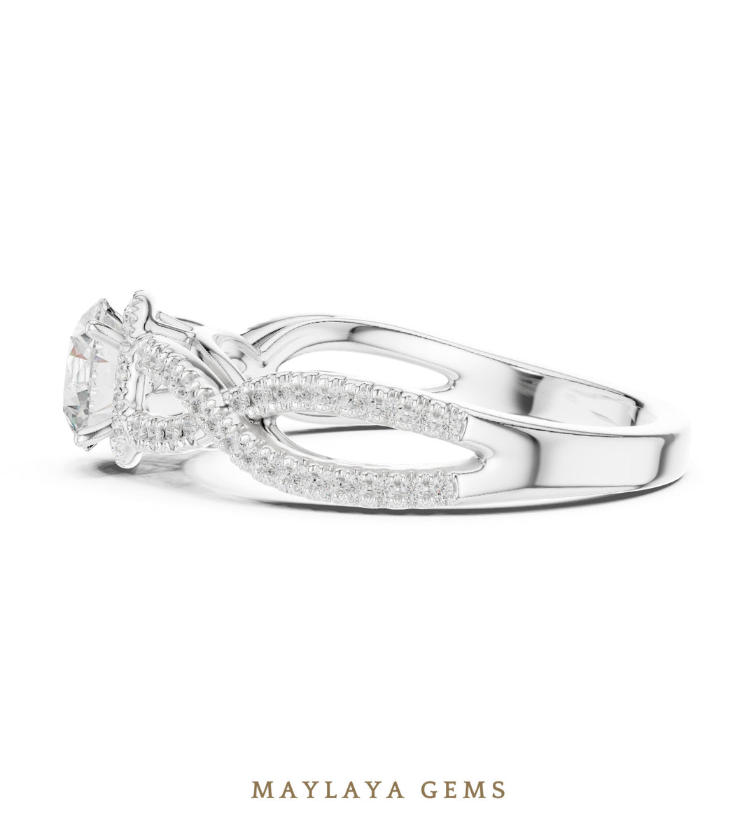 Maylaya Gems round pave infinity solitaire lab-grown diamond ring in white gold