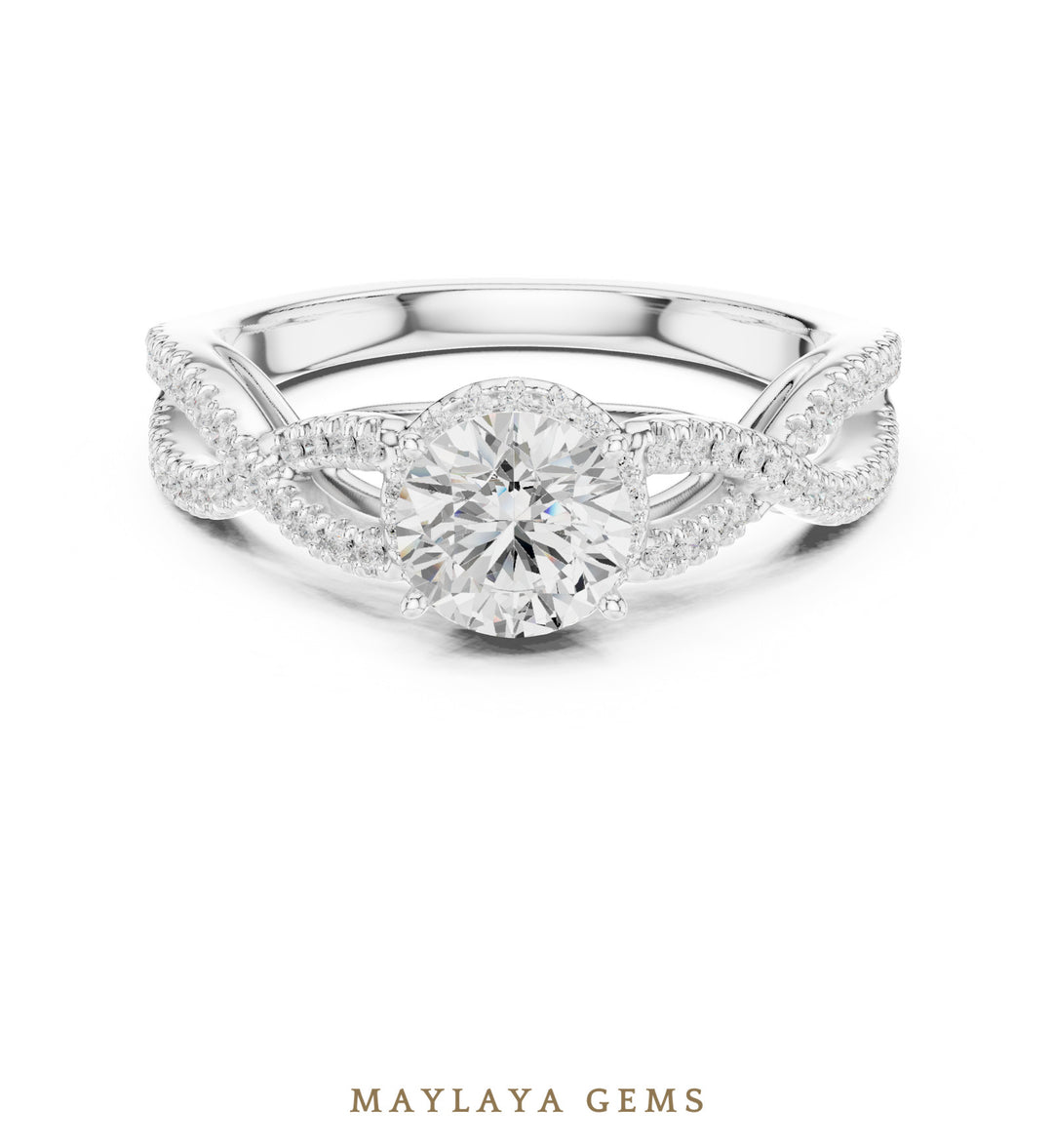 Maylaya Gems round pave infinity solitaire lab-grown diamond ring in white gold