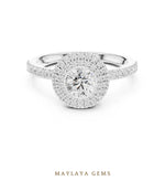Load image into Gallery viewer, Maylaya Gems round bezel double halo lab-grown diamond ring in white gold
