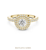 Load image into Gallery viewer, Maylaya Gems round bezel double halo lab-grown diamond ring in yellow gold
