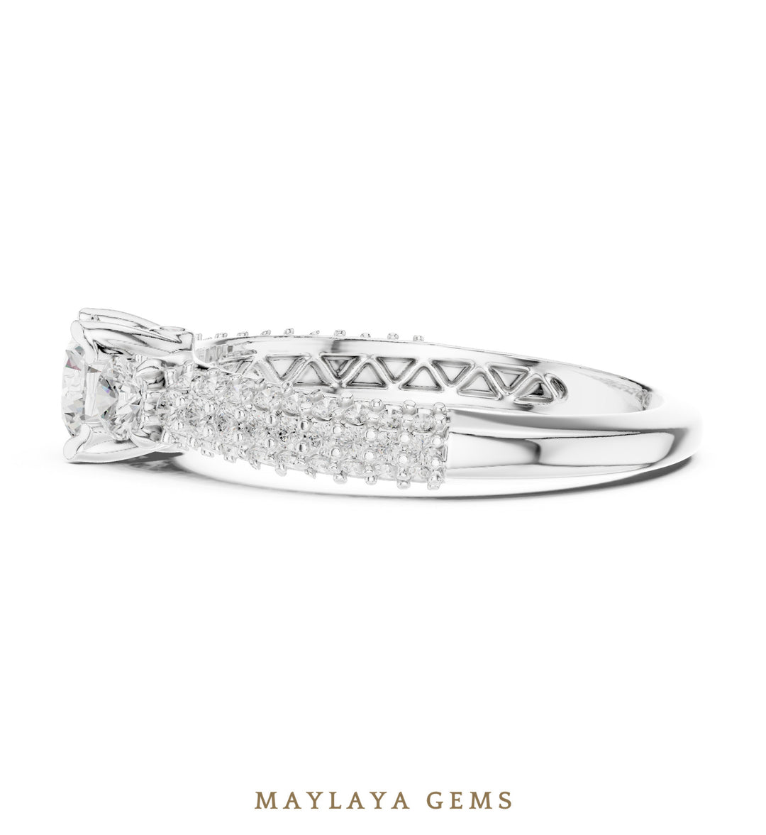 Maylaya Gems round trilogy pave lab-grown diamond ring in white gold