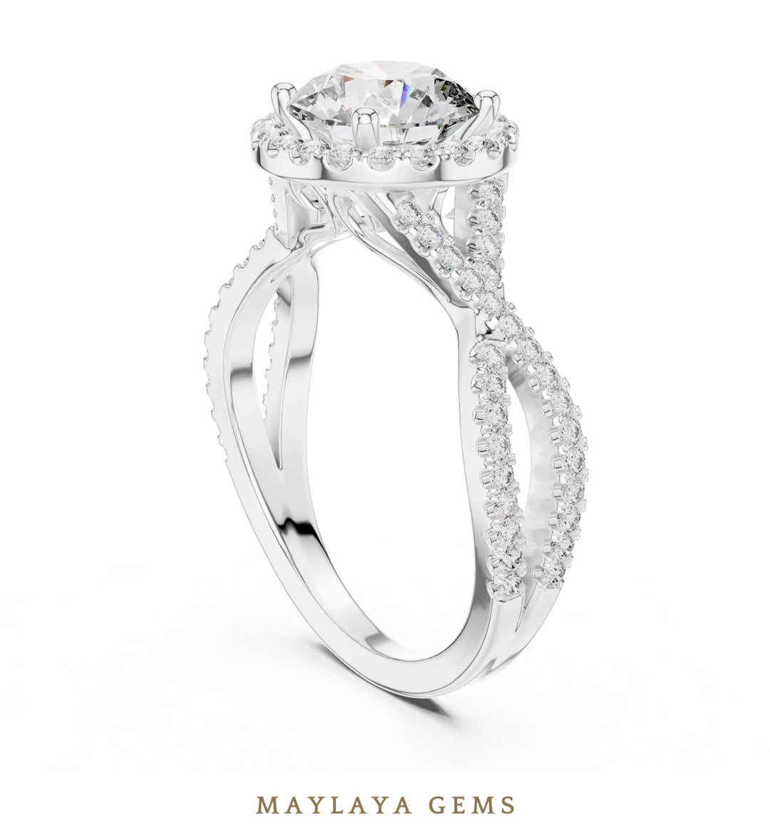 Maylaya Gems round halo infinity lab-grown diamond ring in white gold