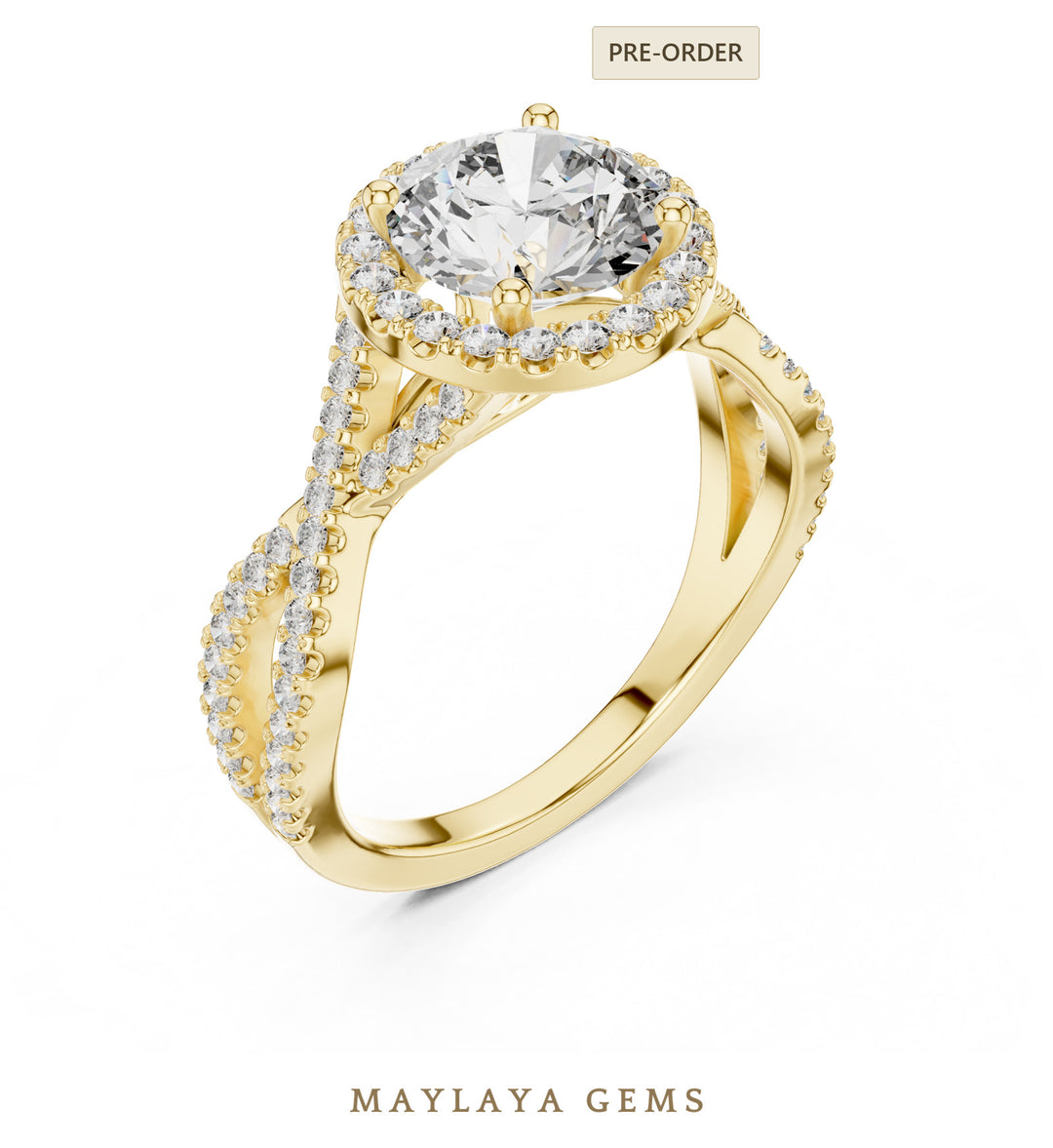 Maylaya Gems round halo infinity lab-grown diamond ring in yellow gold