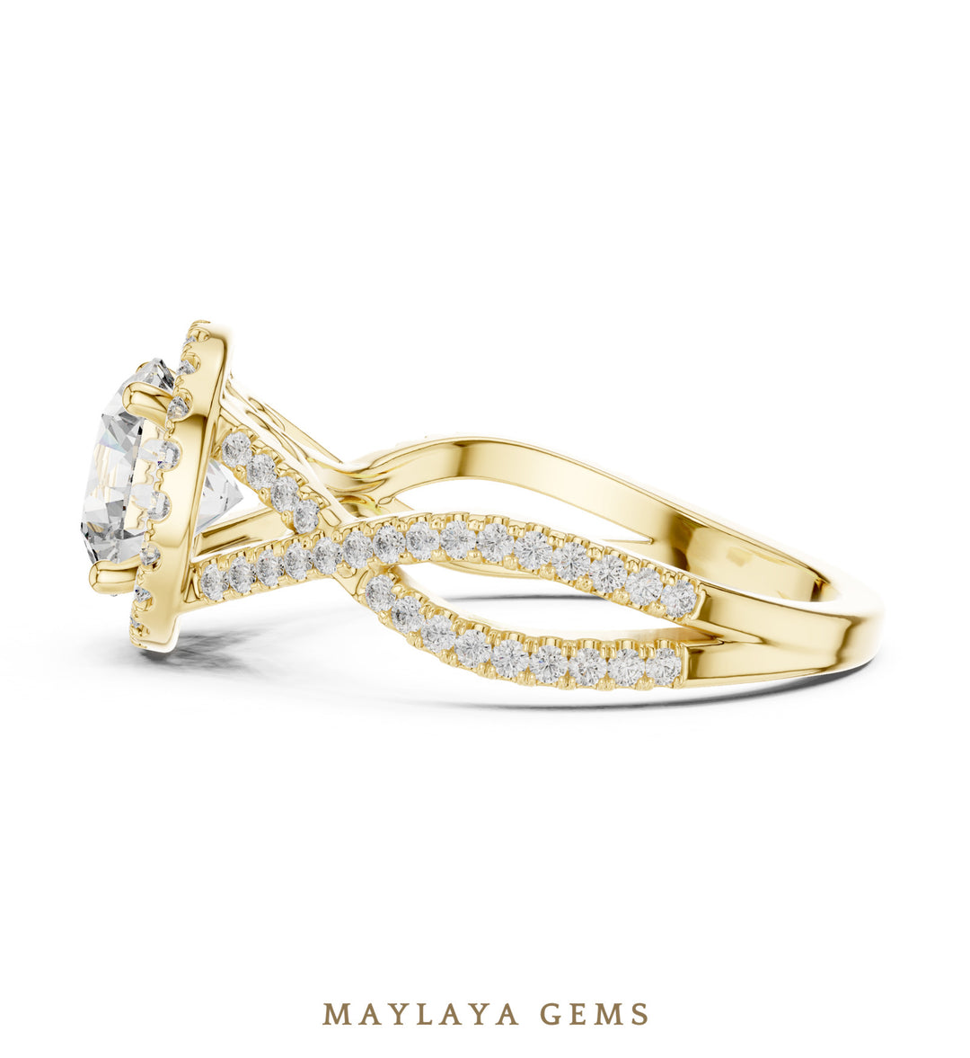 Maylaya Gems round halo infinity lab-grown diamond ring in yellow gold