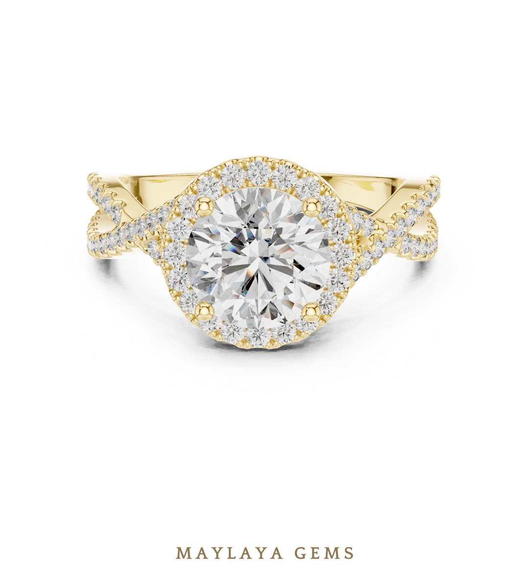 Maylaya Gems round halo infinity lab-grown diamond ring in yellow gold