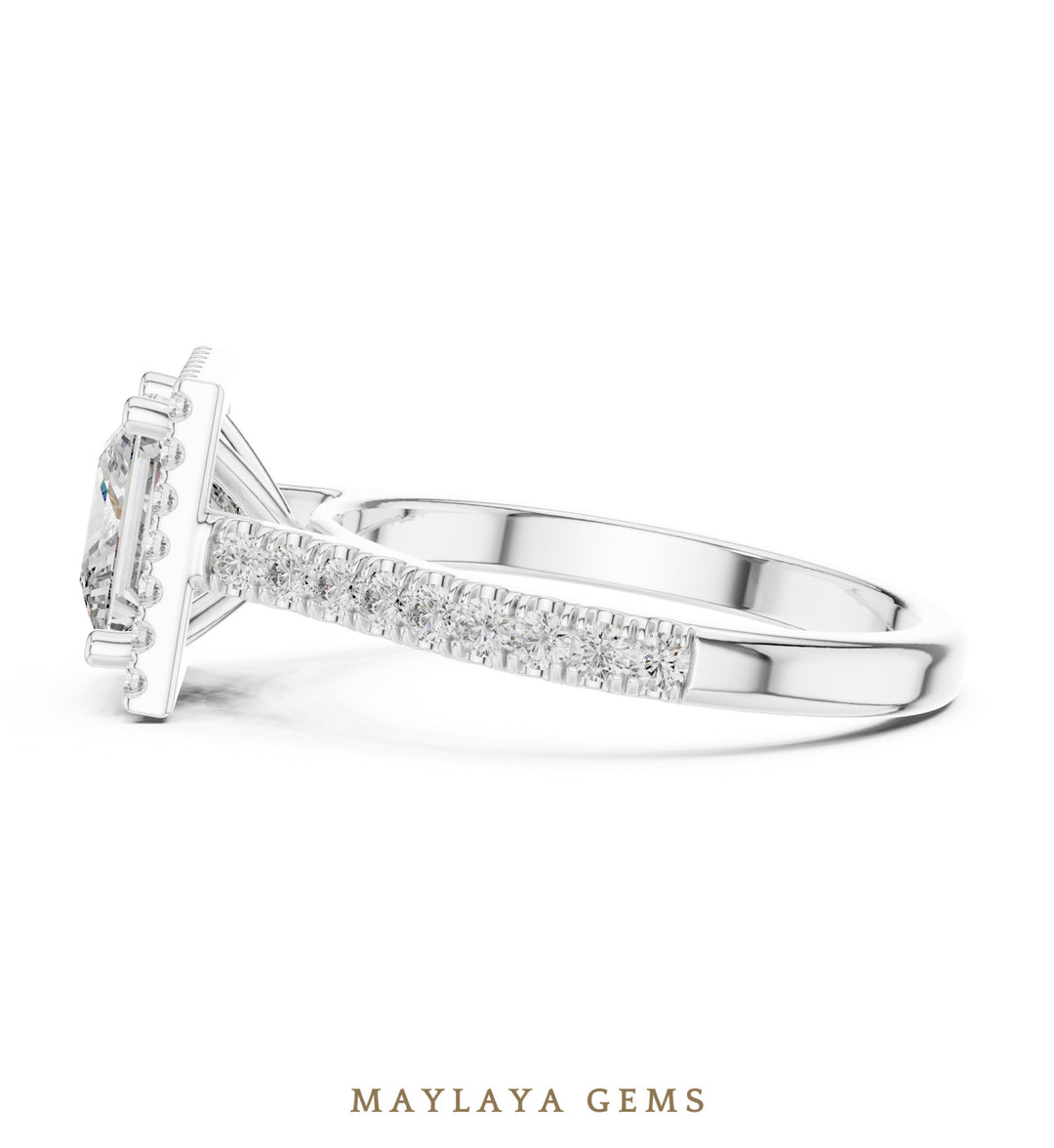 Maylaya Gems princess square halo lab-grown diamond ring in white gold