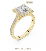 Load image into Gallery viewer, Maylaya Gems princess square halo lab-grown diamond ring in yellow gold
