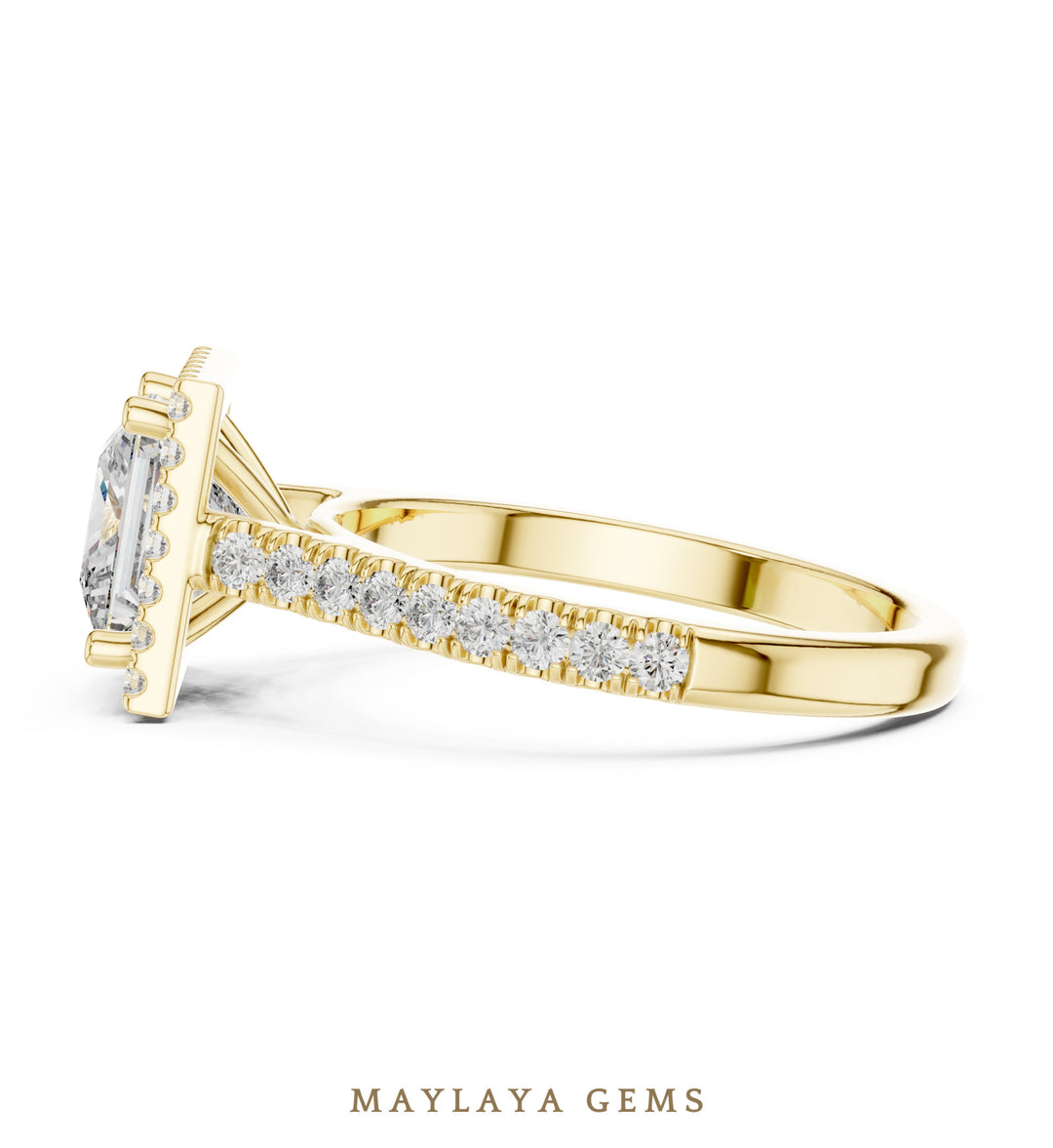 Maylaya Gems princess square halo lab-grown diamond ring in yellow gold