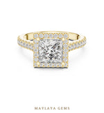 Load image into Gallery viewer, Maylaya Gems princess square halo lab-grown diamond ring in yellow gold
