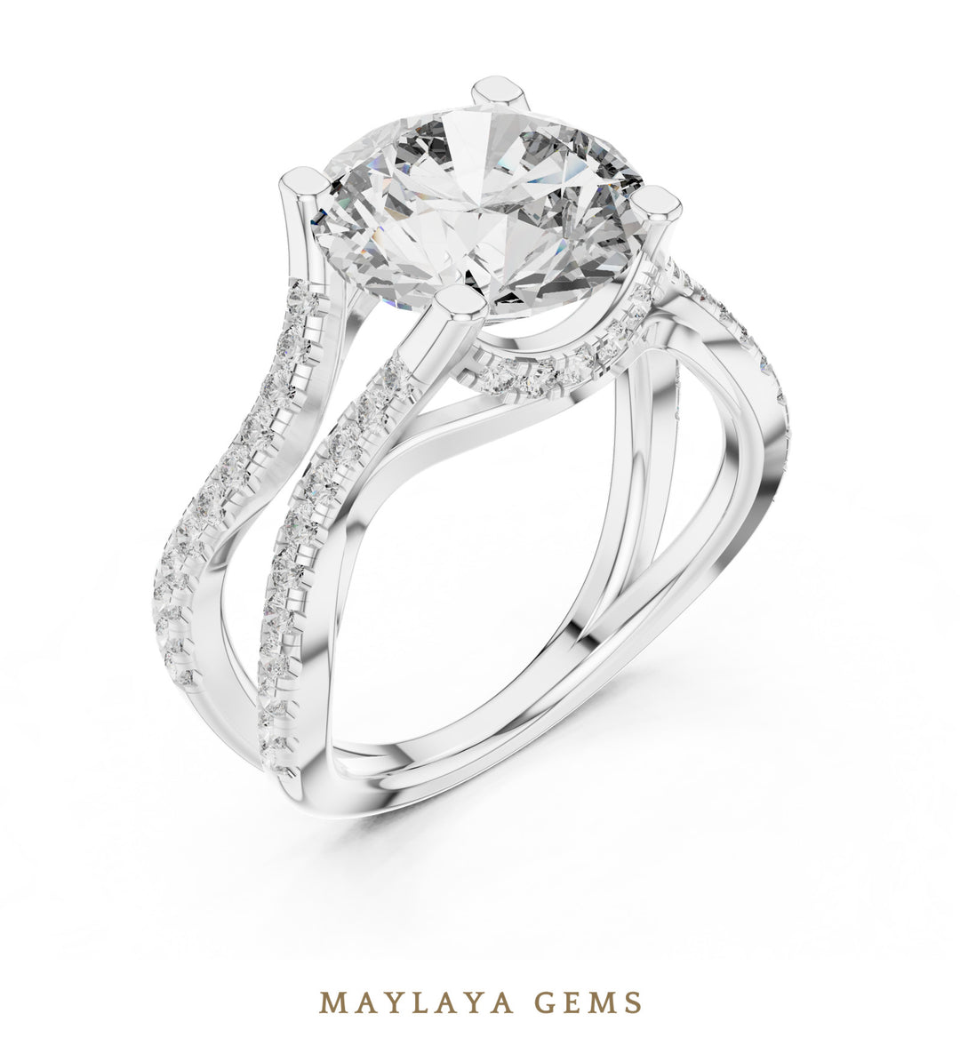 Maylaya Gems round open wave lab-grown diamond ring in white gold