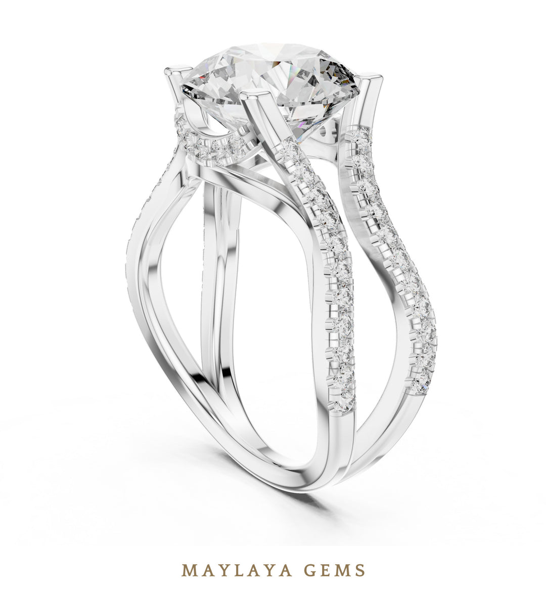 Maylaya Gems round open wave lab-grown diamond ring in white gold