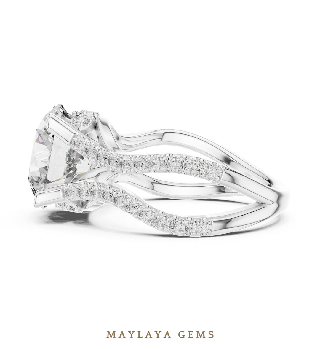 Maylaya Gems round open wave lab-grown diamond ring in white gold
