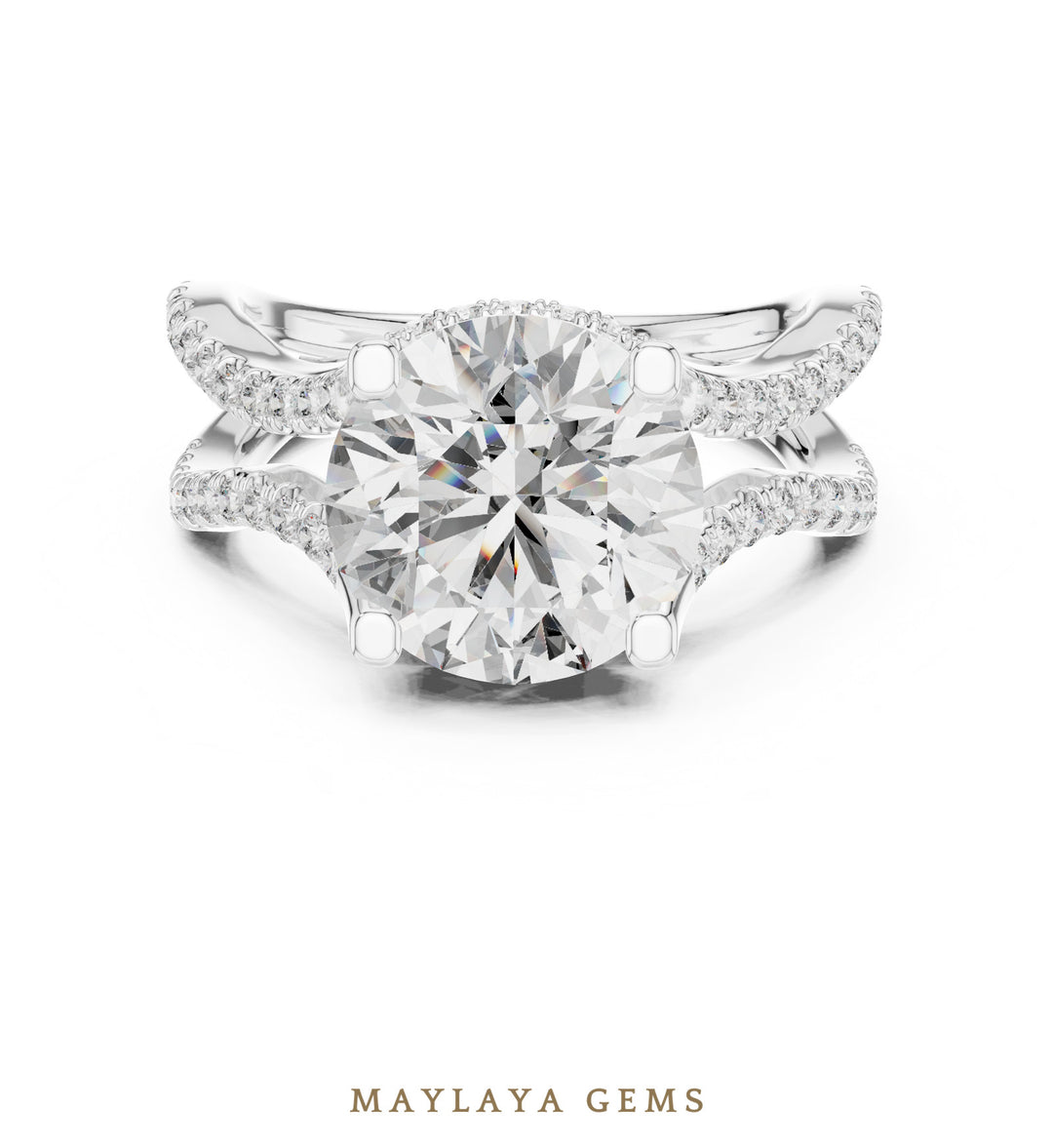 Maylaya Gems round open wave lab-grown diamond ring in white gold