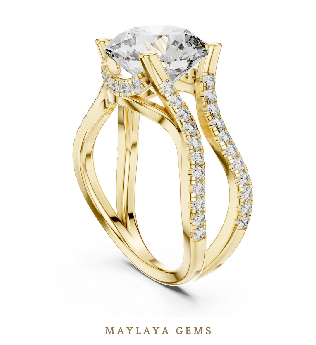Maylaya Gems round open wave lab-grown diamond ring in yellow gold