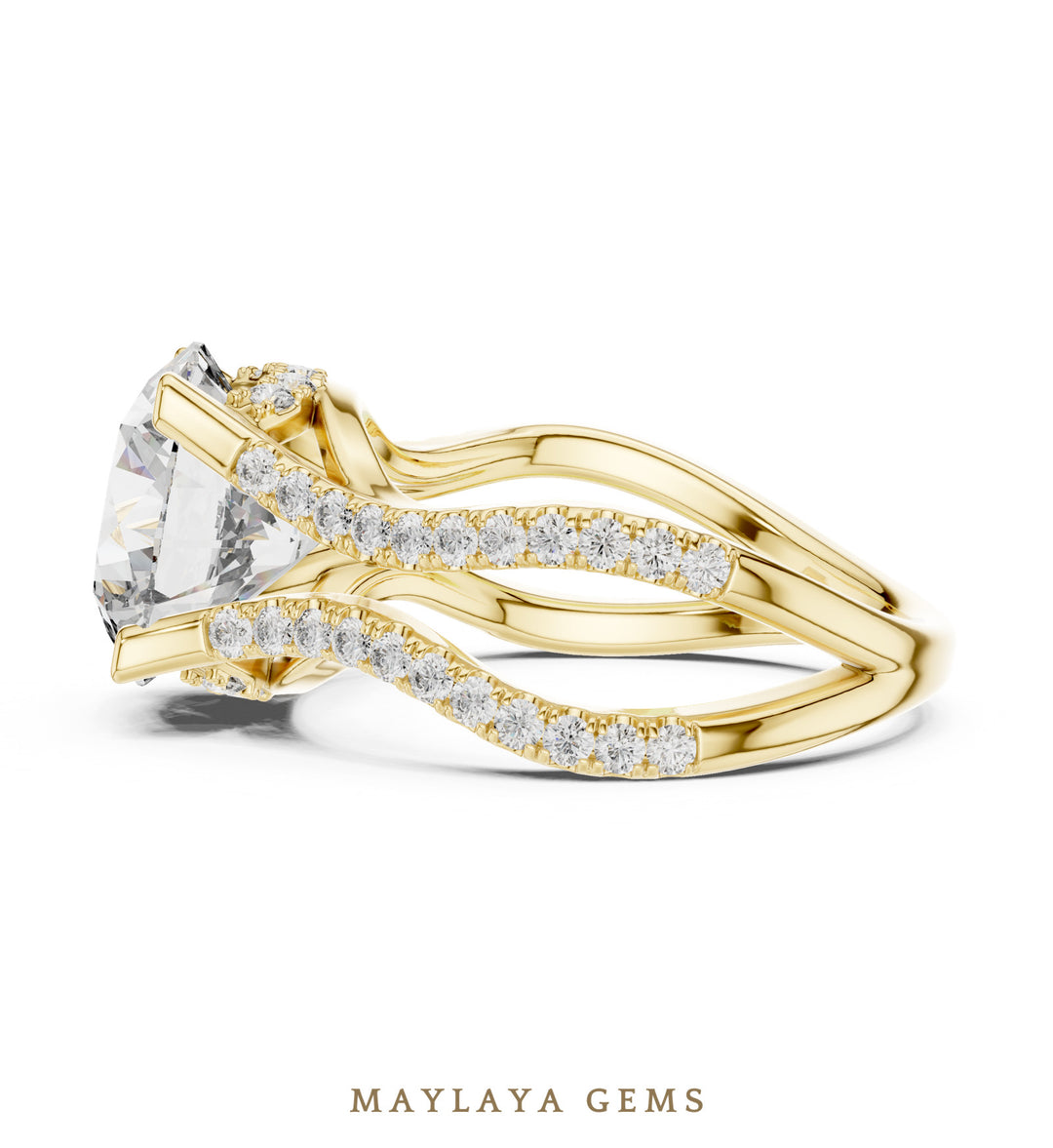 Maylaya Gems round open wave lab-grown diamond ring in yellow gold