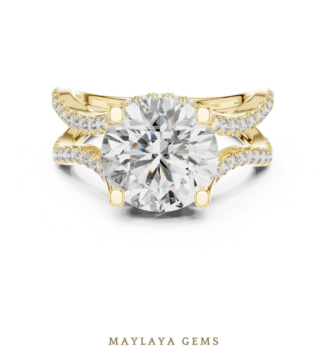 Maylaya Gems round open wave lab-grown diamond ring in yellow gold