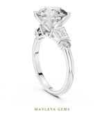 Load image into Gallery viewer, Maylaya Gems round baguette shoulder lab-grown diamond ring in white gold
