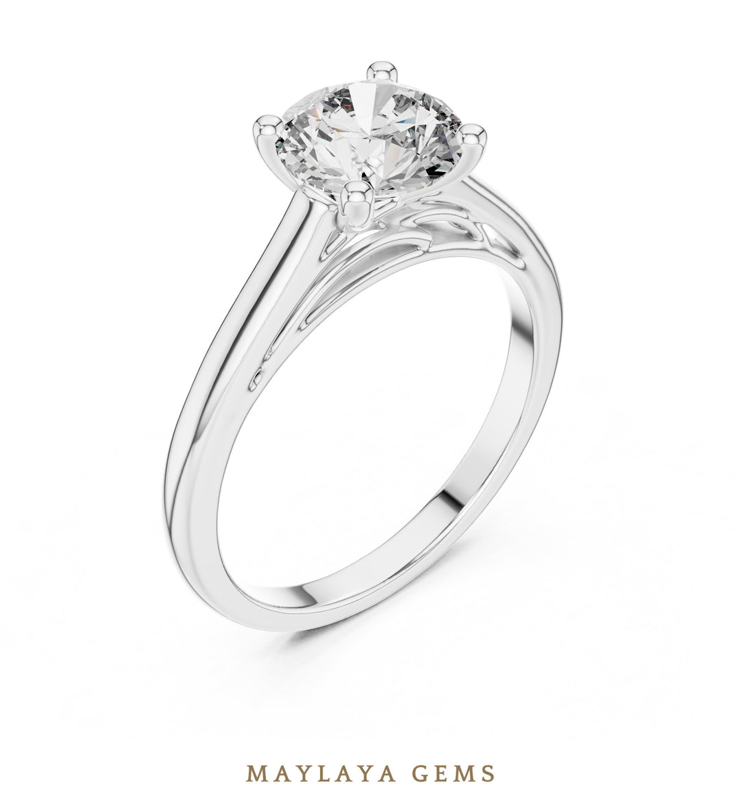 Maylaya Gems round double arch solitaire lab-grown diamond ring in white gold