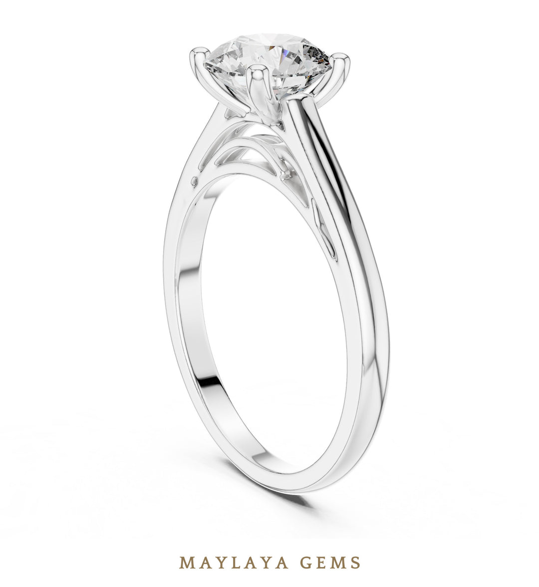 Maylaya Gems round double arch solitaire lab-grown diamond ring in white gold