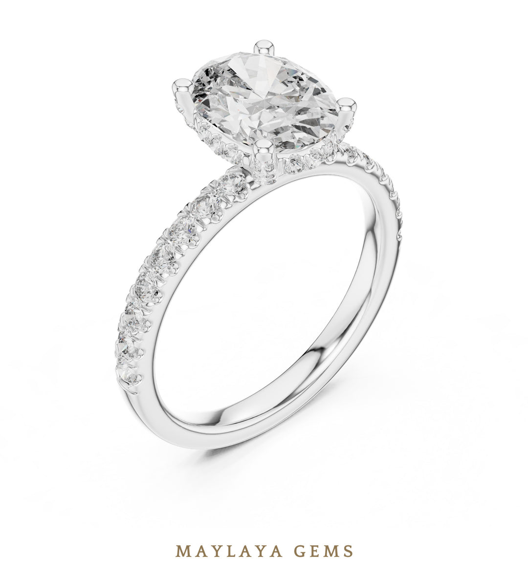 Maylaya Gems oval paved prong lab-grown diamond ring in white gold